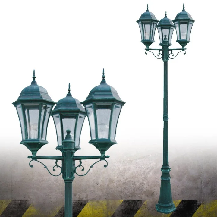 Lampadaire Extérieur 3 Têtes 3x100W Fonte Vert