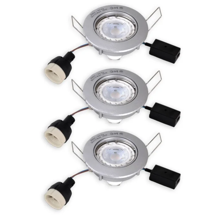 Lot de 3 spots Encastrables Orientables LED 35W Rond Alu Brossé