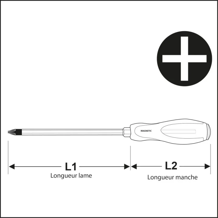 Tournevis Cruciforme Lame Traversante Electricien Non Isolé Long Lame Traversante PH1x200mm KARX