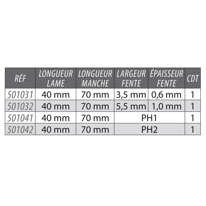 Tournevis Plat Court Lame Traversante 5,5x40mm KARX