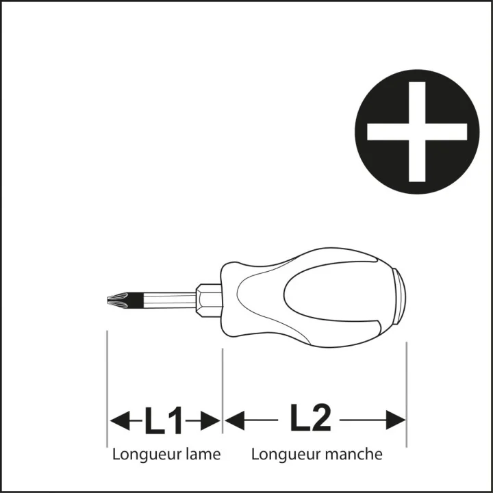 Tournevis Cruciforme Court Lame Traversante PH1x40 KARX