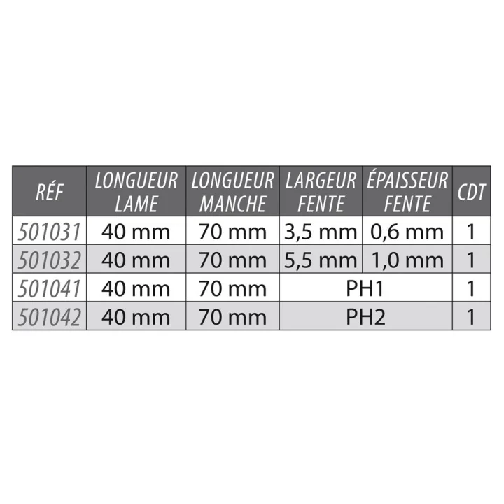 Tournevis Cruciforme Court Lame Traversante PH2x40 KARX
