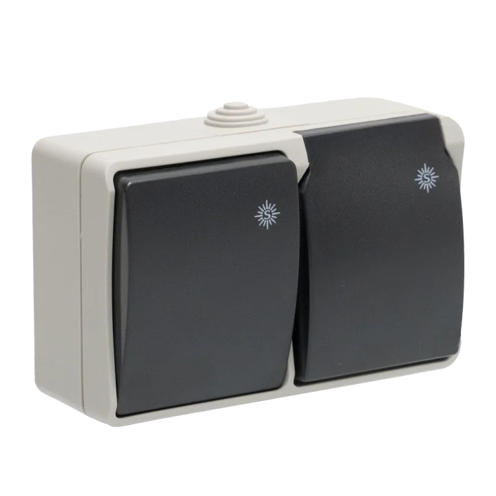 Prise 2P+T et Interrupteur Va et Vient Etanche 10/16A IP54 Gris NALTO