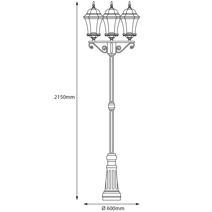 Lampadaire Extérieur 3 Têtes 3x60W E27 Fonte Noir ADELA