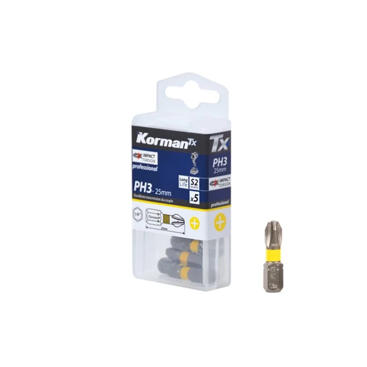 Jeu de 5 Embouts Cruciforme Impact Torsion PH3 25mm KORMAN TX