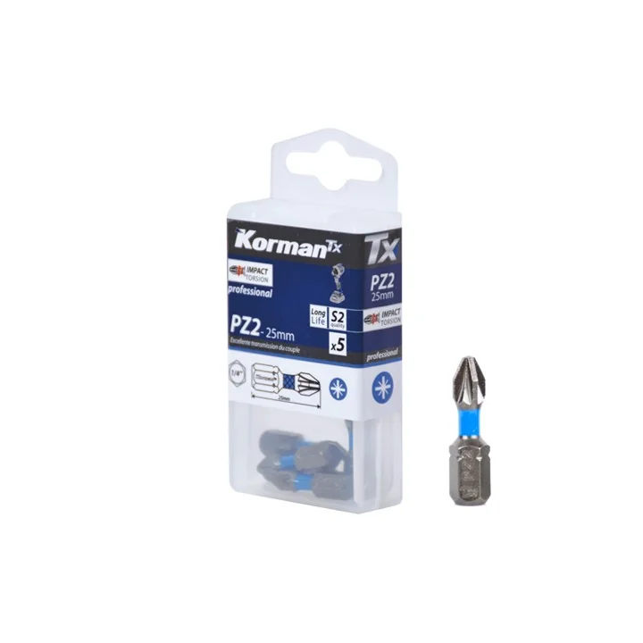 Jeu de 5 Embouts Pozidriv Impact Torsion PZ2 25mm KORMAN TX