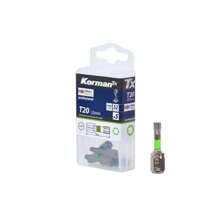 Jeu de 5 Embouts Torx Impact Torsion T20 25mm KORMAN TX
