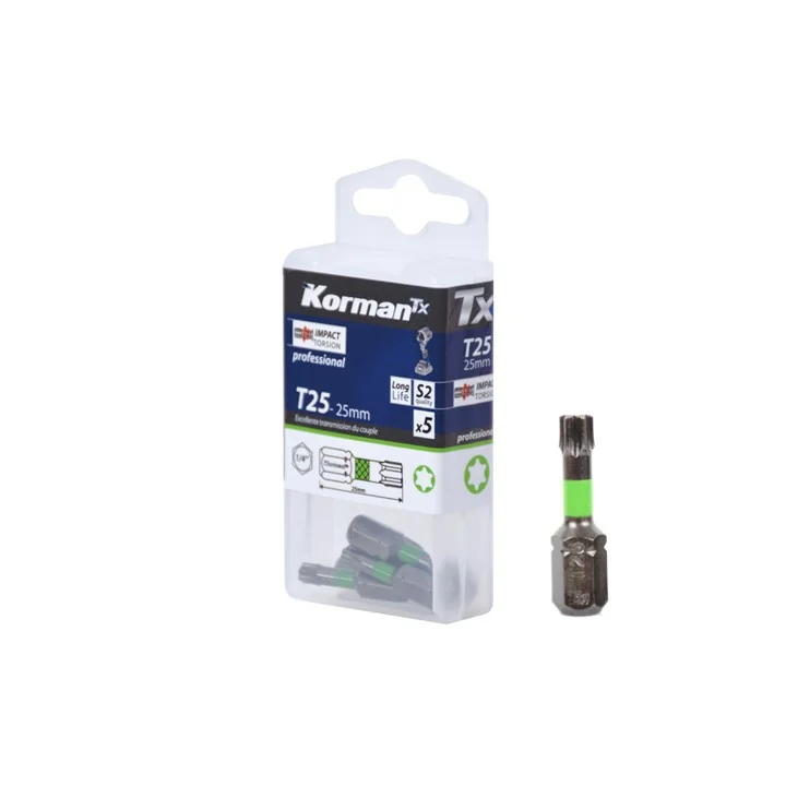 Jeu de 5 Embouts Torx Impact Torsion T25 25mm KORMAN TX