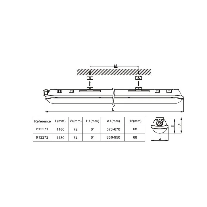 Reglette LED Etanche 150cm 55W 4000K IP65 CREALYS