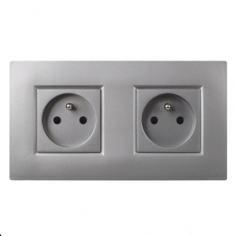NOANE Double Prise Murale Encastrable 2P+T Complete Gris Alu