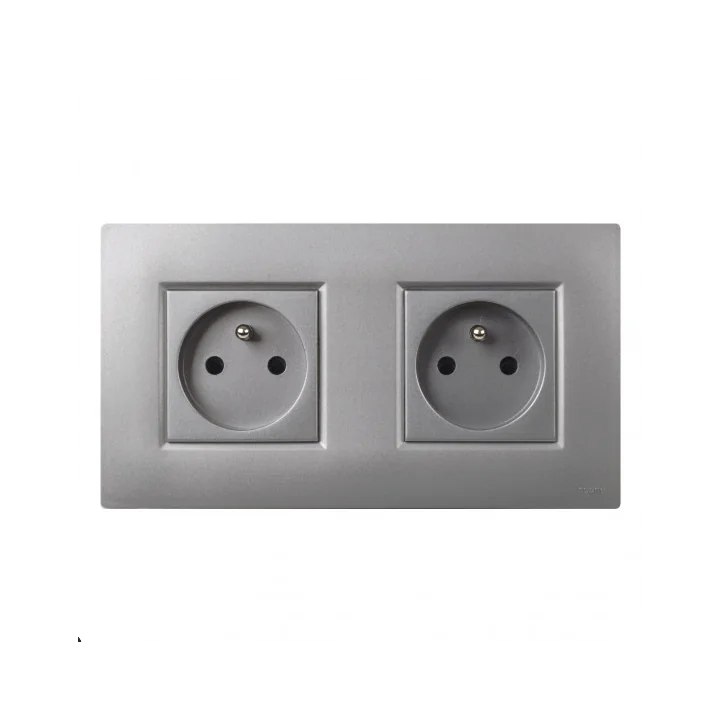 NOANE Double Prise Murale Encastrable 2P+T Complete Gris Alu