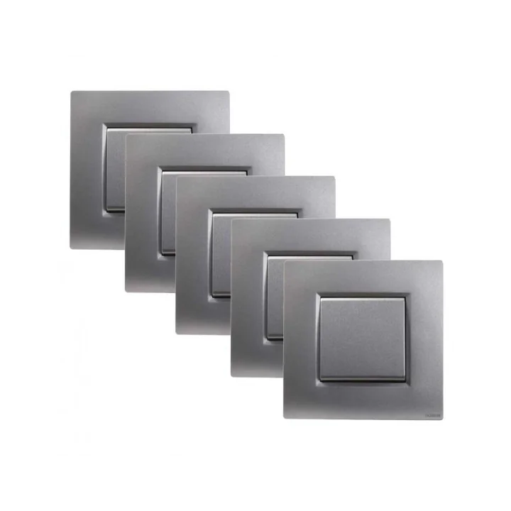 NOANE Lot de 5 Interrupteurs Va et Vient 10A Complet Gris Alu