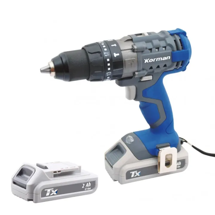 Perceuse-Visseuse Percussion + 1 Meuleuse Brushless + 2 Batteries 18V 2Ah Li-ion + 1 Chargeur Intelligent 2A KORMAN