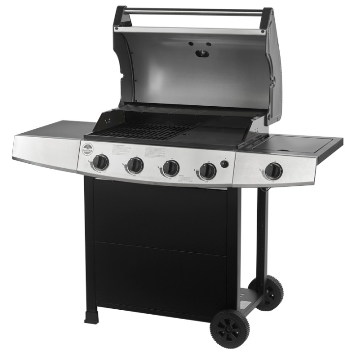 Barbecue Gaz ROSTER 5 Brûleurs dont 1 Latéral - 17.2 KW 1/2 Gril - 1/2 Plancha