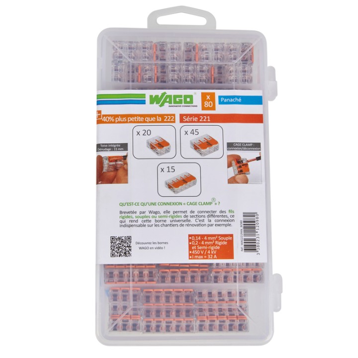 Coffret 80 Wago 221 - 20x2 Entrées - 45x3 Entrées - 15x5 Entrées