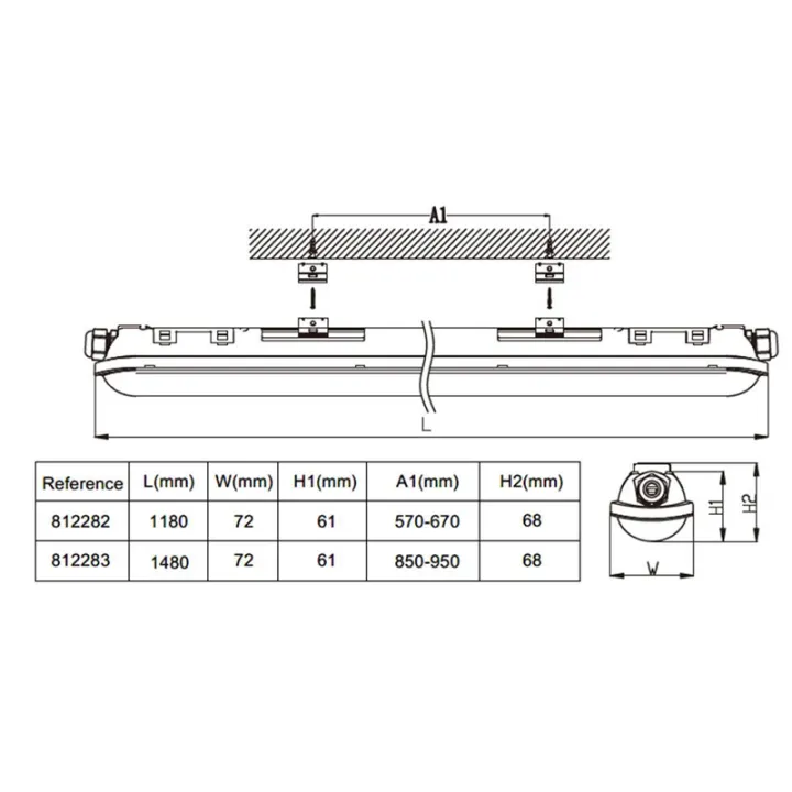 Réglette LED Etanche Câblage Traversant 150cm 55W 4000K IP65 CREALYS
