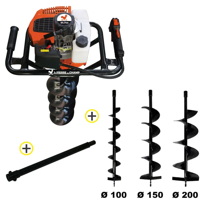 Tarière Thermique 51.7CC + 3 Mèches + Rallonge 40cm ST PIERRE DU CHAMP