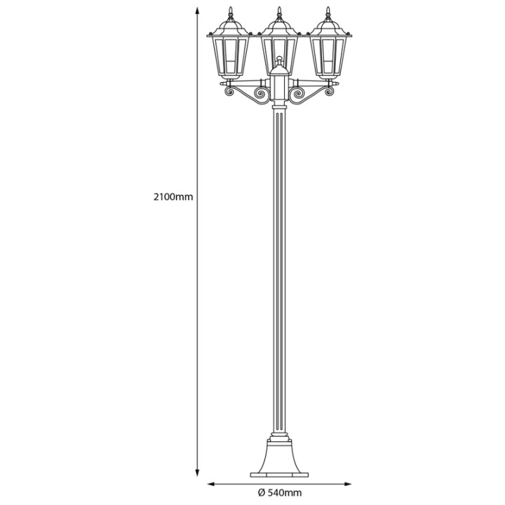 Lampadaire Extérieur 3 Têtes 3x100W Fonte Noir INITIALIS