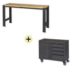 Pack établi d'atelier + servante d'atelier sur roues 4 tiroirset 1 armoire FEROCE