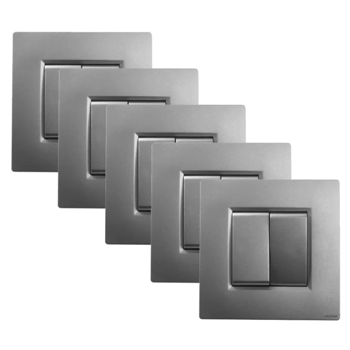 Lot de 5 Interrupteurs Va et Vient Double 10A Complets Gris Alu NOANE