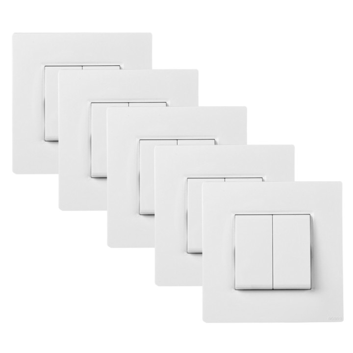 Lot de 5 Interrupteurs Va et Vient Double 10A Complets Blanc NOANE
