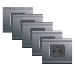 Lot de 5 Prises 2P+T à connexions rapides Complètes Gris Anthracite NORVIKA