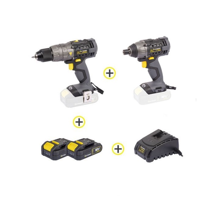 Pack Perceuse à Percussion + Visseuse à choc + 2 Batteries + 1 chargeur STEINER