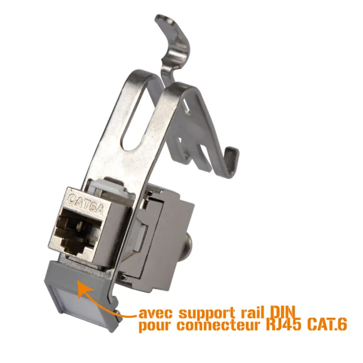 Pack 4 Connecteurs RJ45 CAT.6 + 4 Supports rail DIN pour connecteur RJ45 CAT.6 NALTO