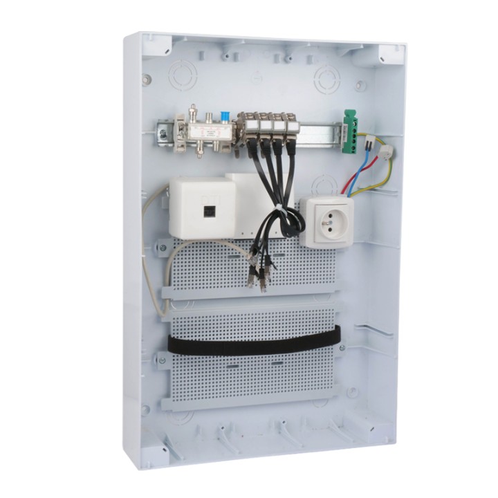 Coffret de Communication TEL/TV WIFI/ADSL avec 4 connecteurs RJ45 + Arrive fibre optique - GRADE2 NALTO