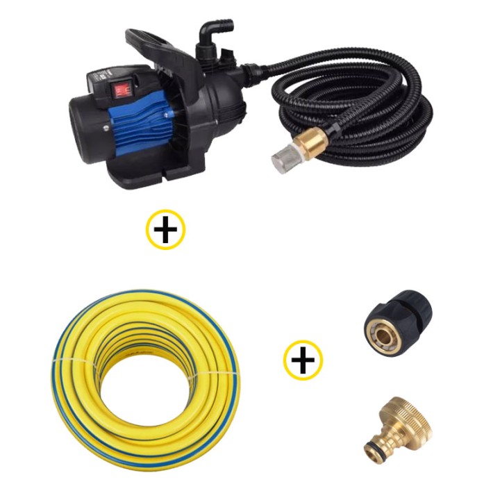 Pack Pompe de Surface 800W + Kit d'Aspiration 7m Ø25mm + Tuyau d’arrosage Ø19mm 25m + Raccords