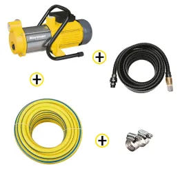 Pack Pompe de Surface Multicellulaire 900W + Kit d'Aspiration 7m Ø25mm + Tuyau d’arrosage Ø19mm 25m + Colliers de serrage