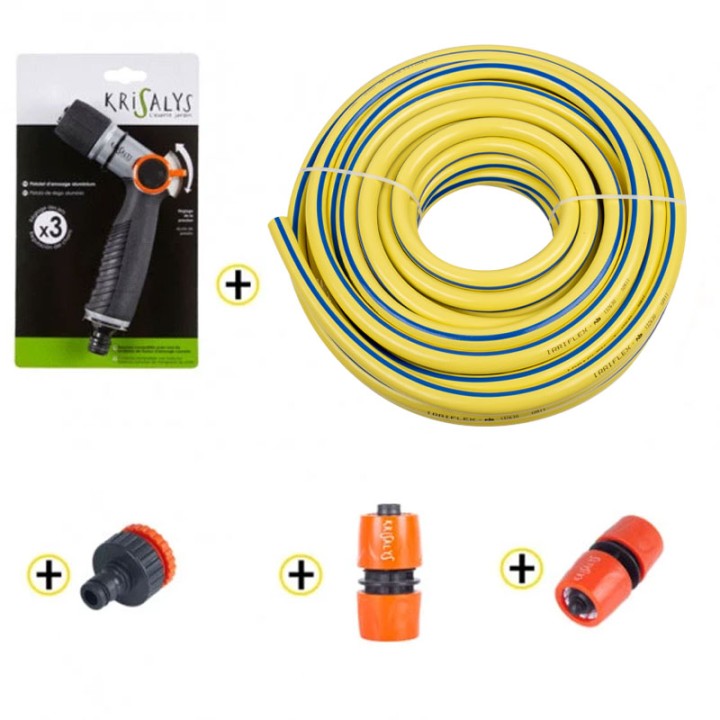 Pack Tuyau d’arrosage anti-torsion Ø15mm 25m IRRIFLEX + Kit Arrosage
