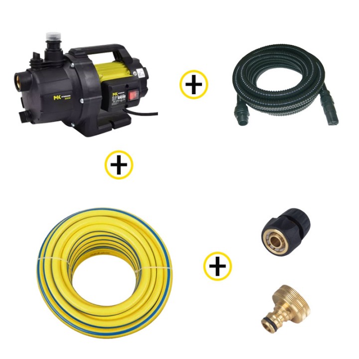 Pack Pompe de Surface 800W + Kit d'Aspiration 7m Ø25mm + Tuyau d’arrosage Ø15mm 25m
