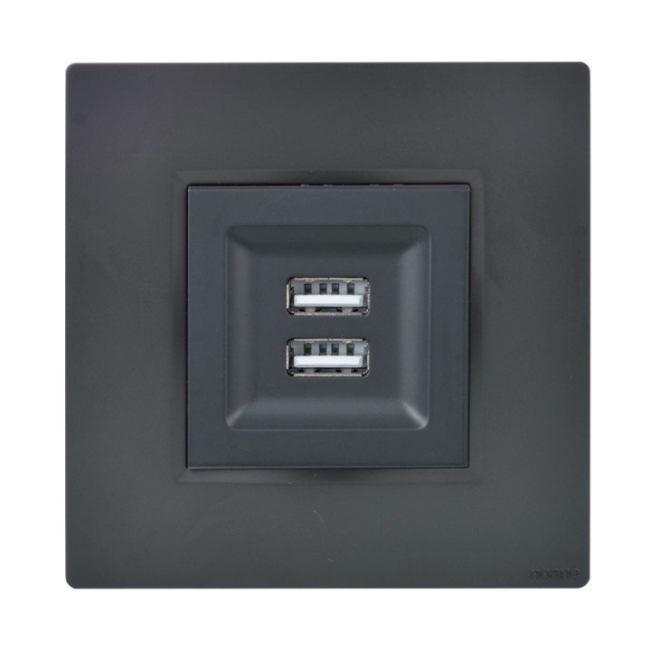 Prise Chargeur USB + Support Anthracite NOANE