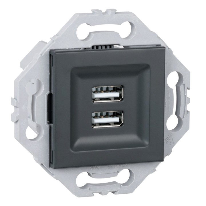 Prise Chargeur USB + Support Anthracite NOANE