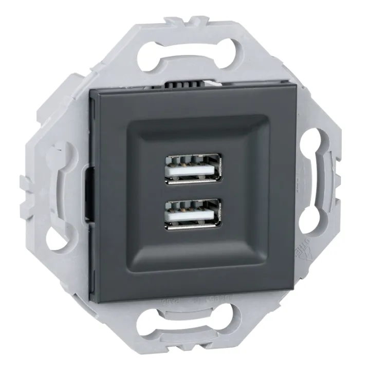 Prise Chargeur USB + Support Anthracite NOANE