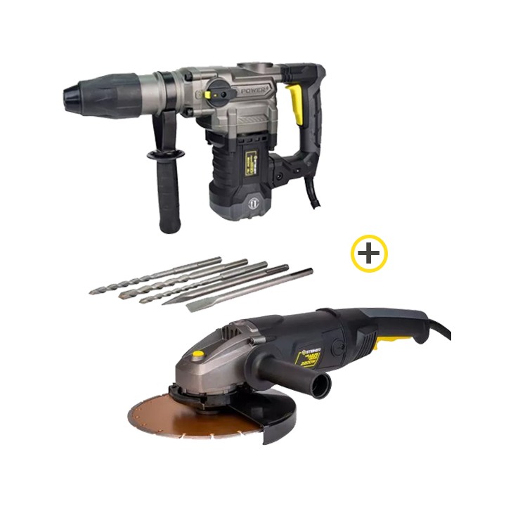 Pack Marteau Perforateur 1600W 13 J / SDS max + Meuleuse d'Angle 230mm 2200W + Disque Diamant Segment 230mm STEINER
