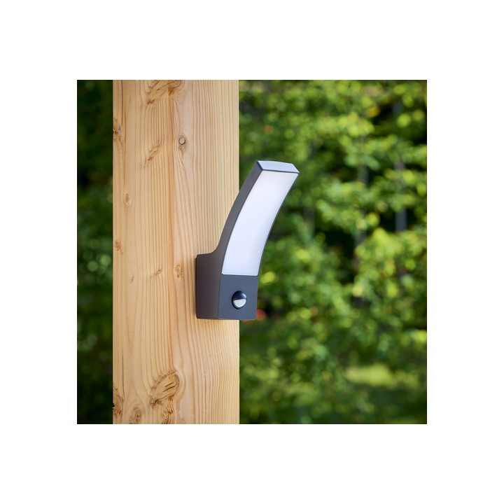 Applique Extérieure Incurvée LED SMD 12W Détecteur Fonte d’aluminium Noir CREALYS
