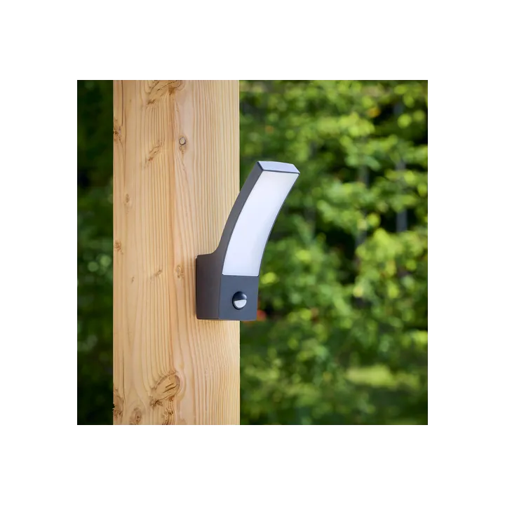 Applique Extérieure Incurvée LED SMD 12W Détecteur Fonte d’aluminium Noir CREALYS