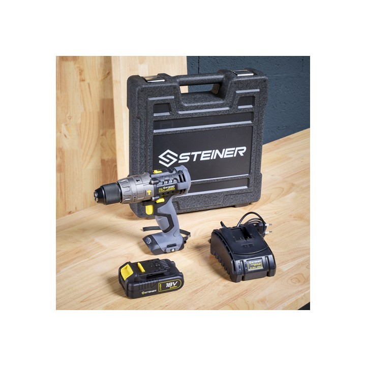 Pack sans fil 18V Perceuse percussion + 1 Batterie + 1 Chargeur STEINER