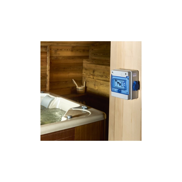 Coffret électrique extérieur 1 prise avec protection électrique adaptée pour le branchement d’un SPA gonflable