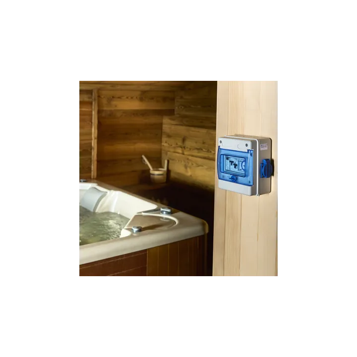 Coffret électrique extérieur 1 prise avec protection électrique adaptée pour le branchement d’un SPA gonflable