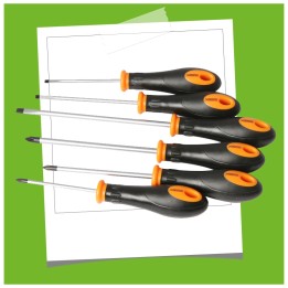 Jeu de 6 tournevis lame S2 + support de rengement 