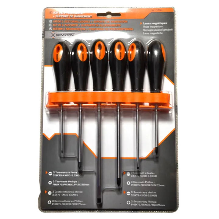Jeu de 6 tournevis lame S2 + support de rengement 