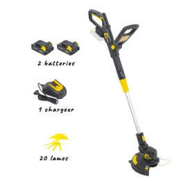 Coupe Bordure Sans Fil 20V à lame + 2 Batteries Li-ion 2AH + Chargeur Rapide STEINER + 20 lames