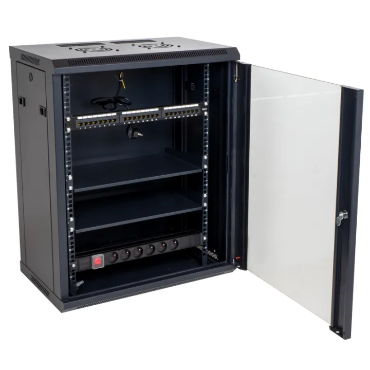 Baie de brassage 19 pouces avec 24 connecteurs RJ45 + porte en verre avec serrure à clé - OHMTEC