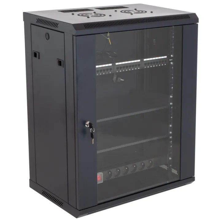 Baie de brassage 19 pouces avec 24 connecteurs RJ45 + porte en verre avec serrure à clé - OHMTEC