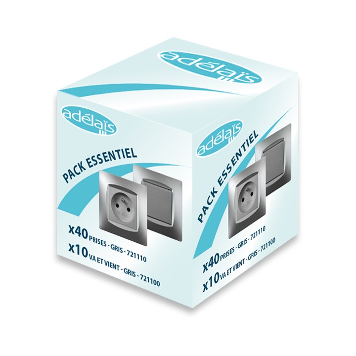 Pack Démarrage Gris ADELAIS : 40 prises + 10 Va-et-Vient + Plaques