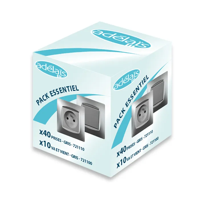 Pack Démarrage Gris ADELAIS : 40 prises + 10 Va-et-Vient + Plaques