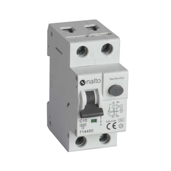 Disjoncteur Différentiel 10A - 30mA 1P+N Courbe C NALTO